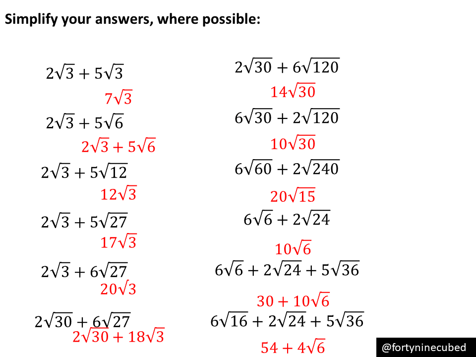 Adding Surds – Variation Theory