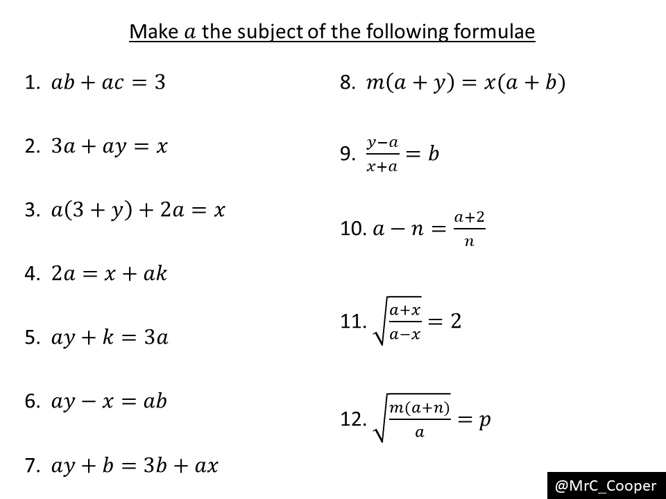 Rearranging Formulae Where The Subject Appears Twice – Variation Theory