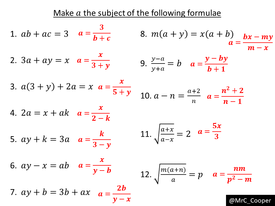 Rearranging Formulae Where The Subject Appears Twice – Variation Theory