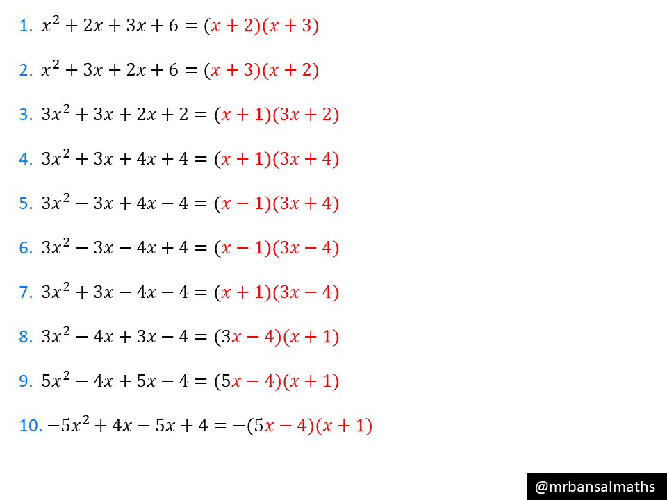 Factorising By Grouping Variation Theory Factorising By Grouping Variation Theory